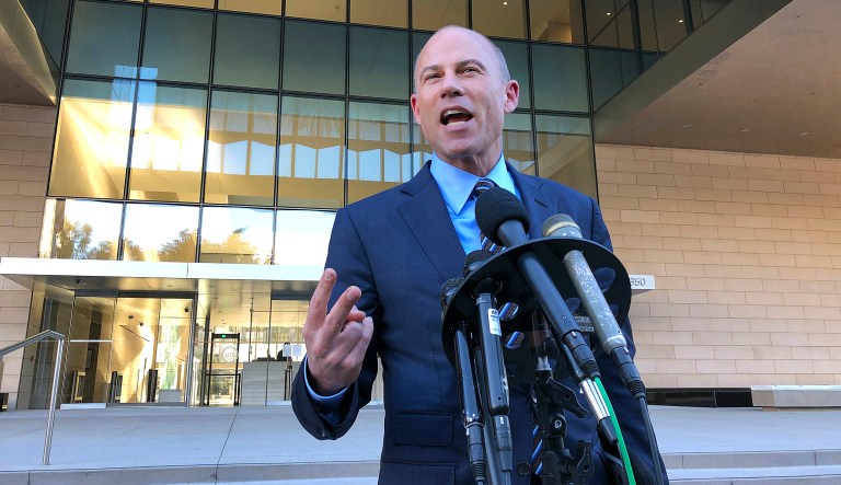 Michael Avenatti, lawyer for porn actress Stormy Daniels, speaks to reporters outside federal court in Los Angeles Monday, Dec. 3, 2018. He said that demands by lawyers for President Donald Trump for legal fees amounting to nearly $800,000 for filing a failed defamation lawsuit against him were "absurd and outrageous." Trump attorney Charles Harder told a federal judge in Los Angeles Monday that his firm put in more than 500 hours on the case. Daniels alleges she had an affair with Trump in 2006. She sued him after he dismissed her claims of being threatened to keep quiet about the tryst as a "total con job."