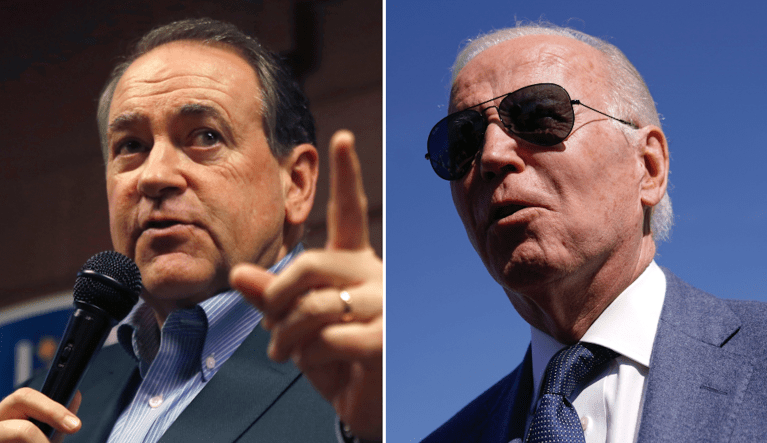 Former Republican Arkansas Gov. Mike Huckabee (left) and President Joe Biden.