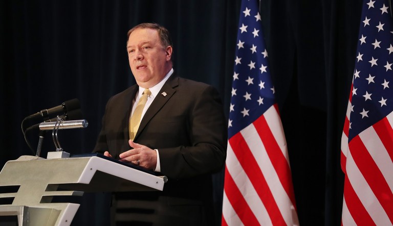 Mike Pompeo, U.S. secretary of state, speaks during a news conference in Singapore, on Monday, June 11, 2018. Talks with North Korea are progressing and could come to a conclusion sooner than anticipated, Pompeo said.