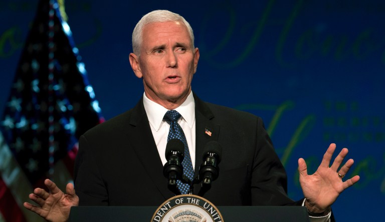 Republican presidential candidate and former Vice President Mike Pence speaks at the Iowa Faith & Freedom Coalition's fall banquet, Saturday, Sept. 16, 2023, in Des Moines, Iowa.