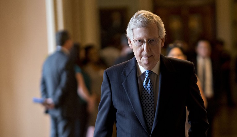 Senate Majority Leader Mitch McConnell, a Republican from Kentucky, walks to his office after a weekly conference meeting at the U.S. Capitol in Washington, D.C., U.S., on Tuesday, June 18, 2019.