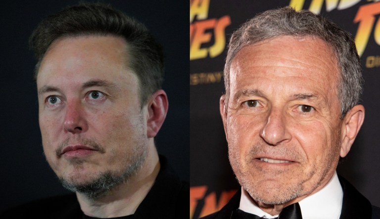 Billionaire and X owner Elon Musk, left, and Walt Disney CEO Bob Iger, right.