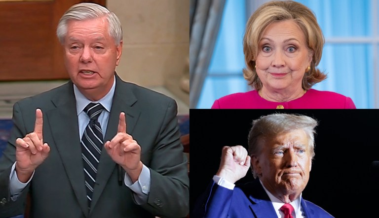 Sen. Lindsey Graham (R-SC), former presidential candidate Hillary Clinton, upper right, and former President Donald Trump, lower right.