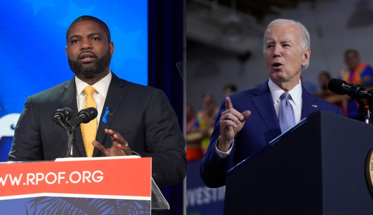 Rep. Byron Donalds (R-FL), left, and President Joe Biden, right.