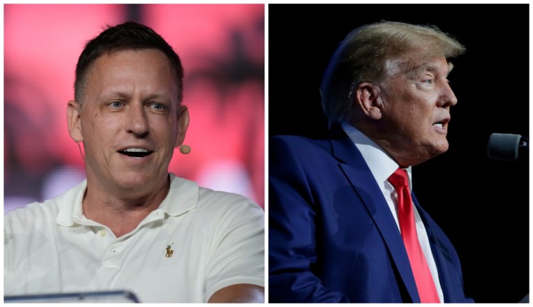 Left: Peter Thiel, co-founder of Pay Pal; Right: Former President Donald Trump