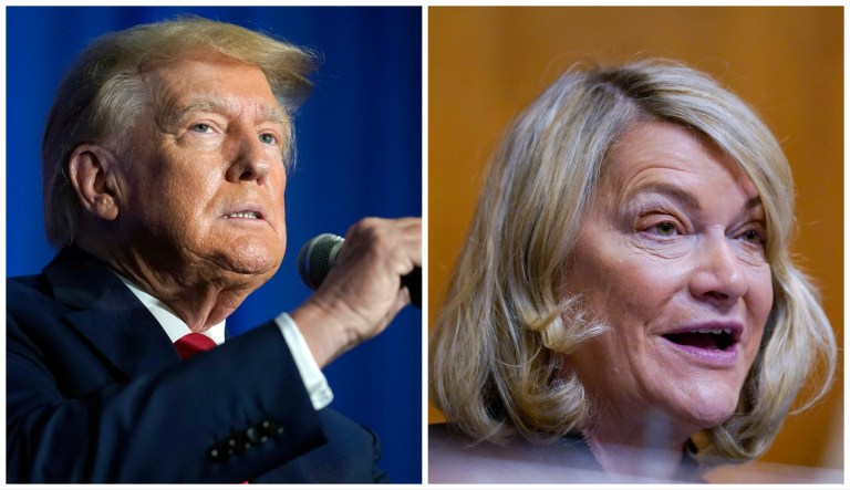 Former President Donald Trump (left) and Sen. Cynthia Lummis (R-WY) (right)