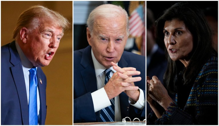 Donald Trump (left), Joe Biden (middle), Nikki Haley (right)