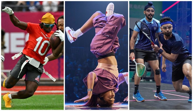 Athletes competing in flag football, breaking, and squash competitions. Breaking will make its Olympic debut in 2024. Flag football and squash will be making their Olympic debuts in 2028.