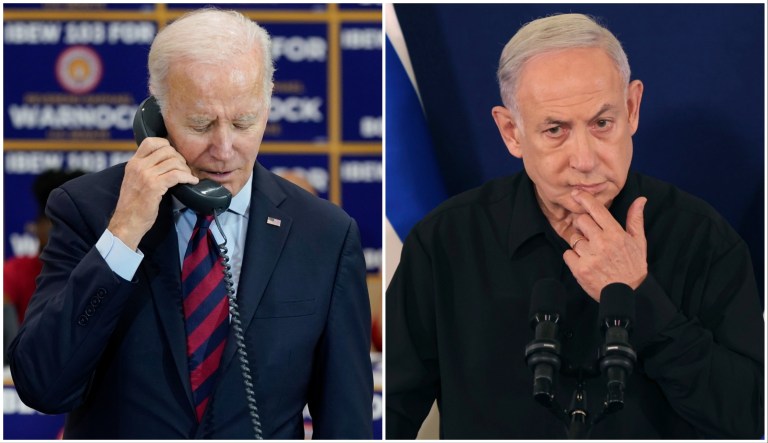 Joe Biden (left), Benjamin Netanyahu (right)
