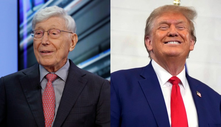 Home Depot co-founder Bernie Marcus, left, and former President Donald Trump, right.