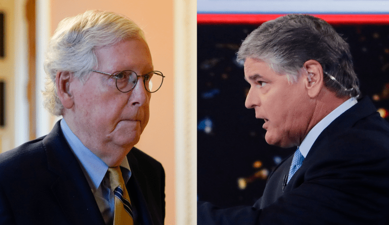 Sen. Mitch McConnell (R-KY, left) and Sean Hannity are seen.