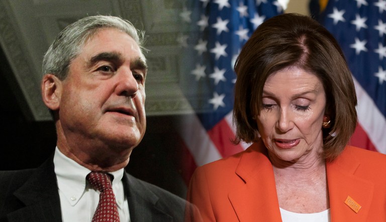 Robert Mueller and Nancy Pelosi are seen.