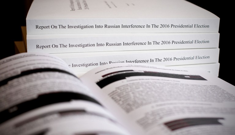 The full redacted report detailing special counsel Robert Mueller's investigation into collusion and Russian interference in the 2016 U.S. presidential elections.