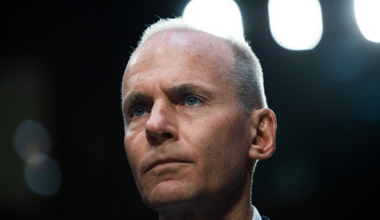 Boeing Chief Executive Officer Dennis Muilenburg looks on during a Senate Commerce, Science, and transportation Committee, Tuesday, October 29, 2019, on aviation safety and the future of Boeings 737 MAX aircraft. Muilenburg is appearing before Congress for the first time since the crashes of two 737 Max jets killed 346 people.