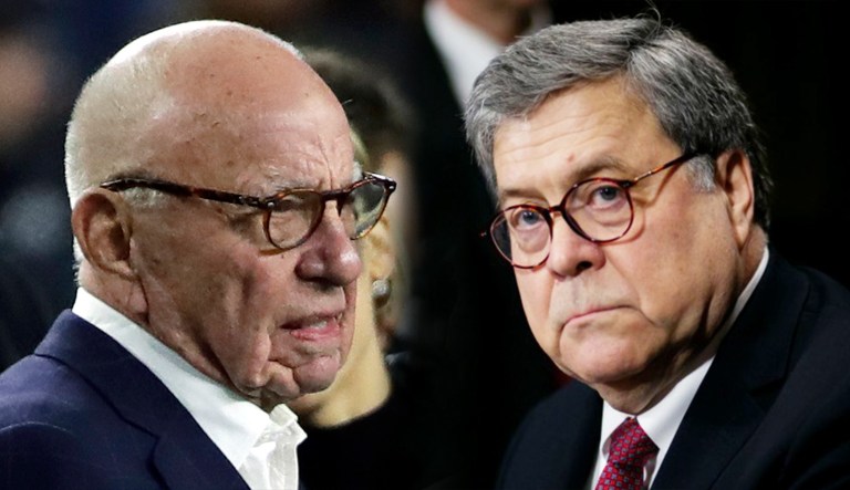 Rupert Murdoch and William Barr are seen.