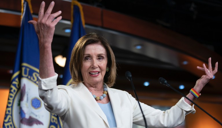 Speaker of the House Nancy Pelosi, D-Calif., holds a news conference on Capitol Hill in Washington, Wednesday, July 17, 2019. Pelosi and other negotiators are closing in on a budget and debt deal that would stave off a government shutdown this fall and speed through must-do legislation to increase the government's borrowing cap. 