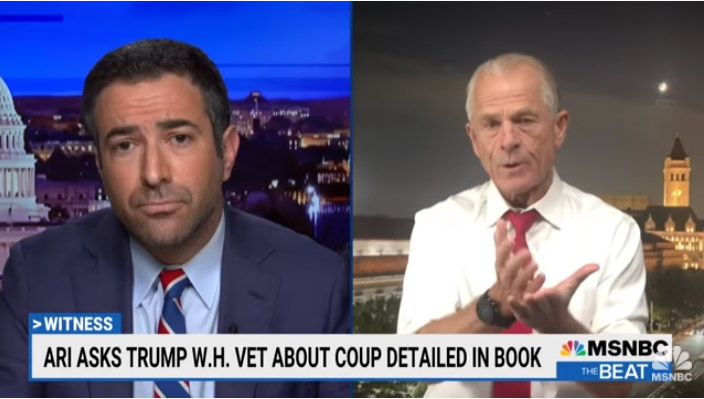 MSNBC host Ari Melber and former Trump White House adviser Peter Navarro.