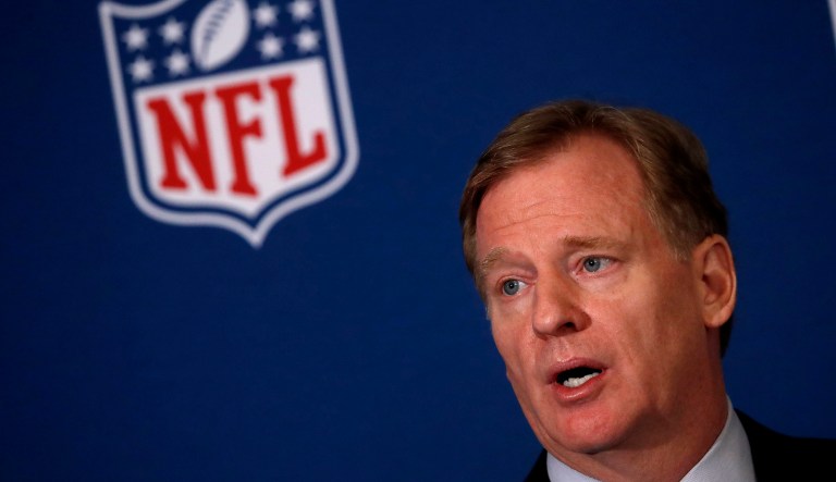 NFL commissioner Roger Goodell announces NFL team owners have reached agreement on a new league policy that requires players to stand for the national anthem or remain in the locker room during the NFL owner's spring meeting Wednesday, May 23, 2018, in Atlanta.