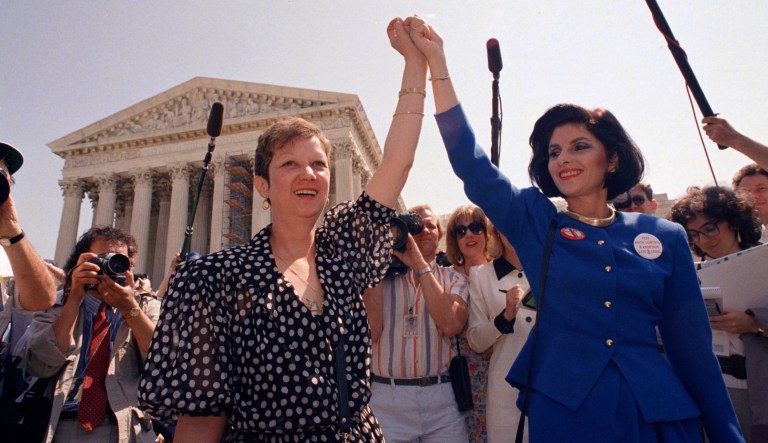 Norma McCorvey, or "Jane Roe," left, and her attorney Gloria Allred.