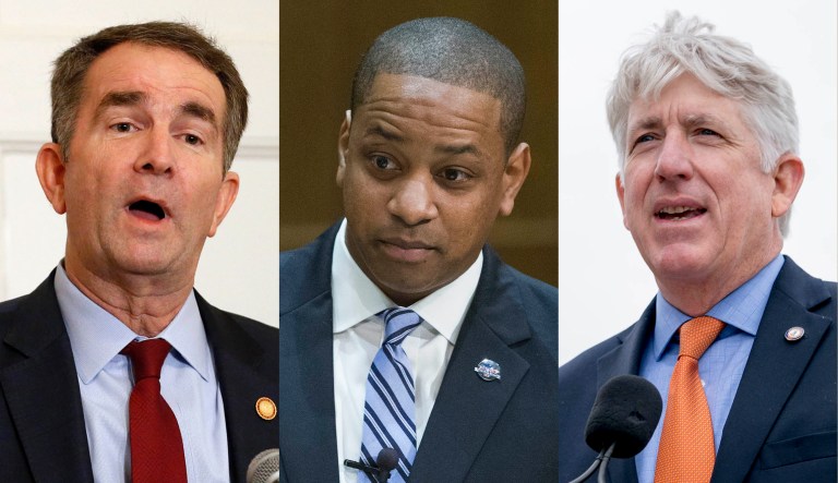 Virginia Gov. Ralph Northam, Lt. Gov. Justin Fairfax, and Attorney General Mark Herring are pictured.