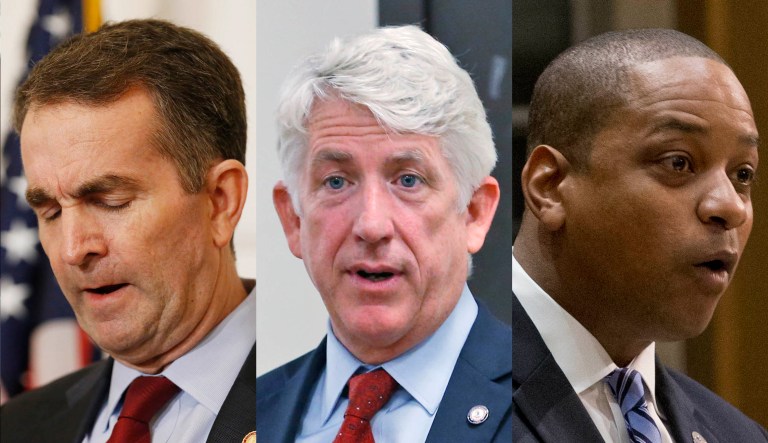 Ralph Northam, Mark Herring, and Justin Fairfax are pictured.