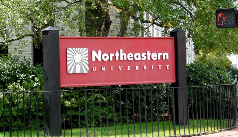 A Northeastern University sign is pictured.