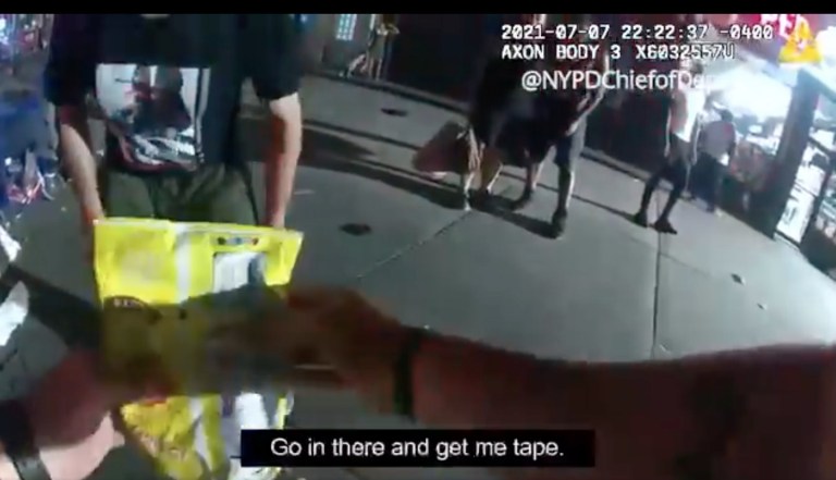 WATCH: NYPD officer uses potato chip bag and tape to patch up stabbing victim