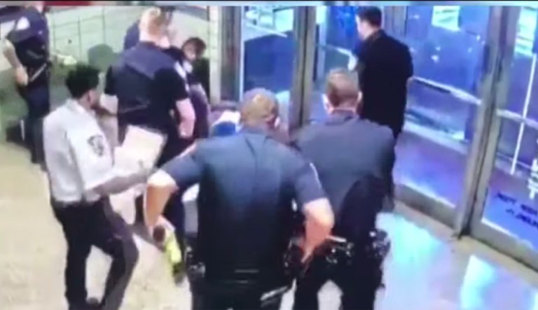 WATCH: NYPD cops stun and swarm knife-wielding man who walks through precinct's front doors