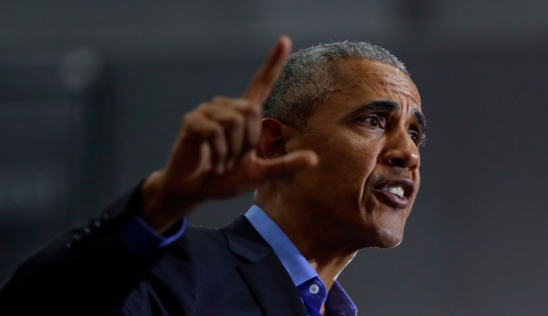 Former President Barack Obama speaks during a rally in Detroit Friday, Oct. 26, 2018. Obama criticized President Donald Trump's tenure in office Friday in a fiery speech in Milwaukee that took aim at him and other Republicans for "making stuff up."