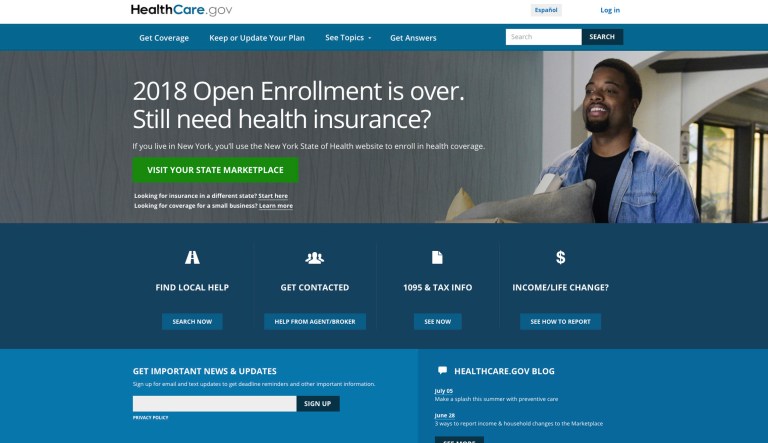 The HealthCare.gov website main page.