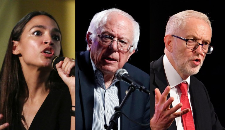Alexandria Ocasio-Cortez, Bernie Sanders, Jeremy Corbyn.