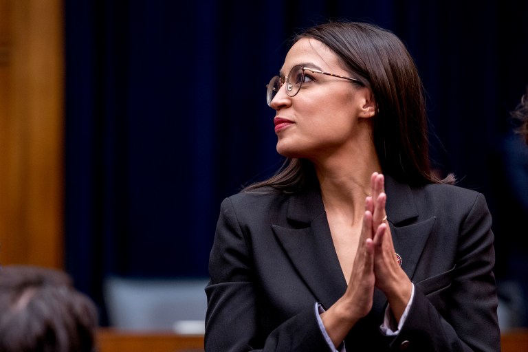 In this June 27, 2018 photo, Alexandria Ocasio-Cortez, is photographed while being interviewed in Rockefeller Center in New York.  Ready or not, change is coming to the House Democrats. Across the country, a new generation of Democrats is making its way to Washington.