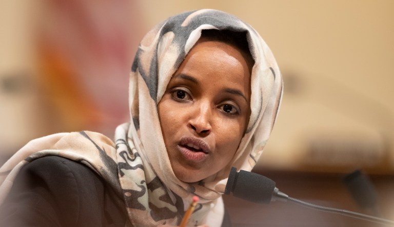 House Subcommittee on Intelligence and Counterterrorism member Rep. Ilhan Omar, D-Minn., speaks during a hearing on "meeting the challenge of white nationalist terrorism at home and abroad" on Capitol Hill in Washington, Wednesday, Sept. 18, 2019.