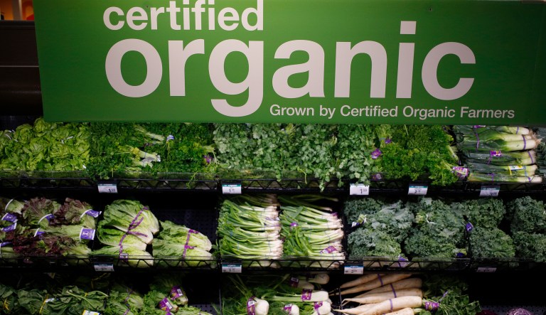 Certified organic produce is displayed for sale inside a Kroger Co. grocery store in Louisville, Kentucky, U.S., on Wednesday, June 14, 2017. Kroger Co. is scheduled to release earnings on June 15.