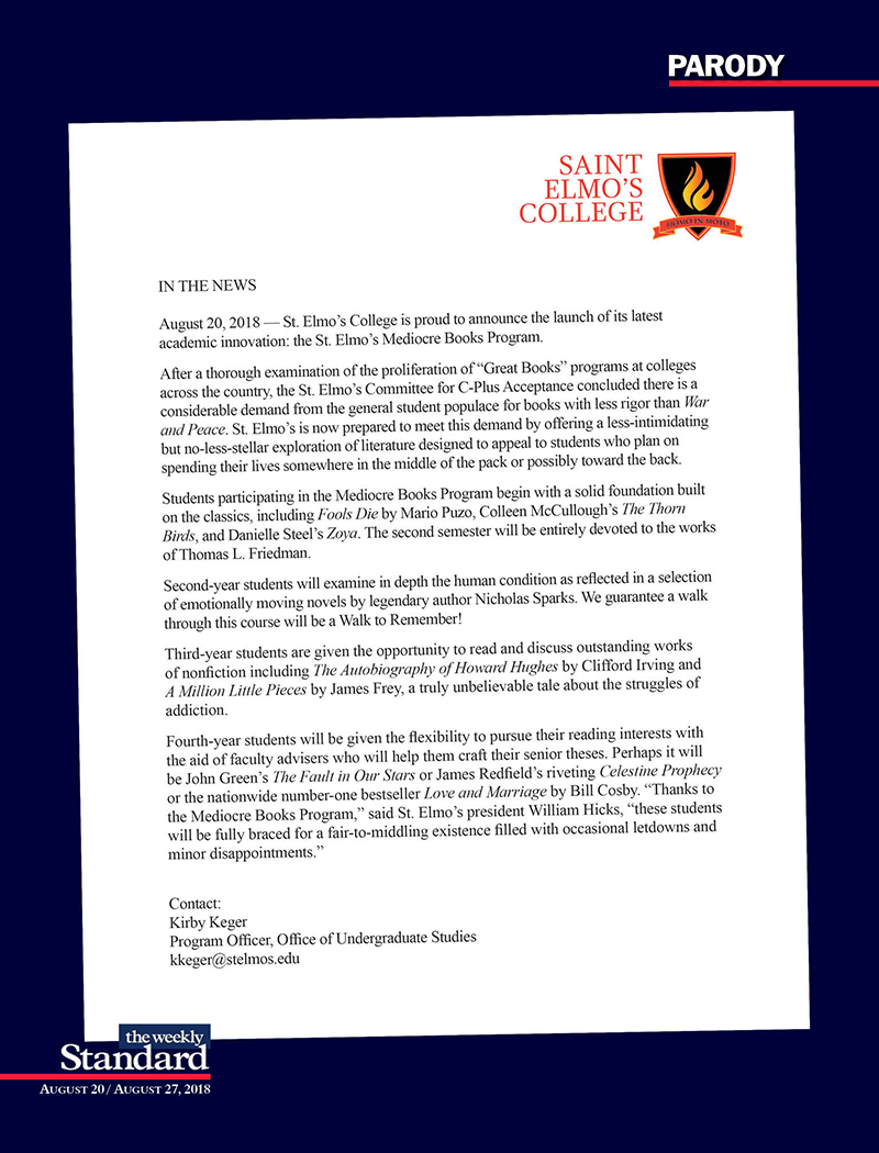 Area College Launches Mediocre Book Program