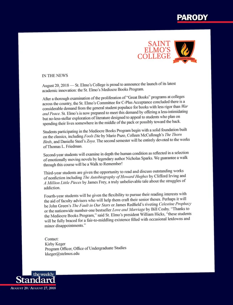 Area College Launches Mediocre Book Program