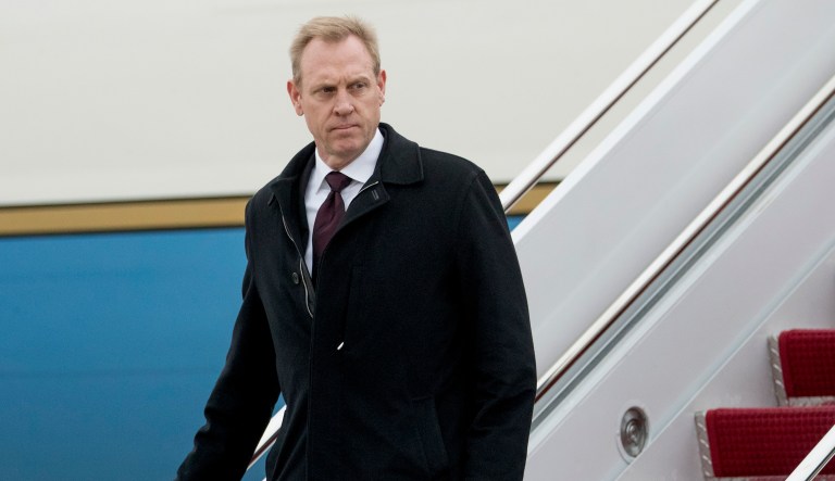 Acting Secretary of Defense Patrick Shanahan arrives at Andrews Air Force Base, Md., Saturday, Jan. 19, 2019, after joining President Donald Trump for the casualty return at Dover Air Force Base, Del. for the remains of four Americans killed in a suicide bomb attack in Syria.