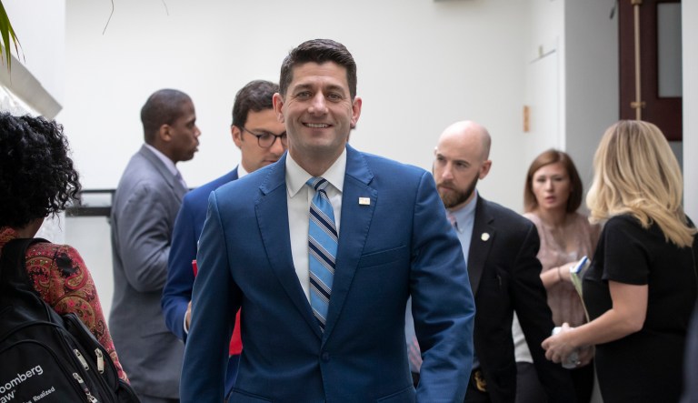 Speaker of the House Paul Ryan, R-Wis., leaves a meeting of the House Republican Conference on Capitol Hill on April 27, 2018.