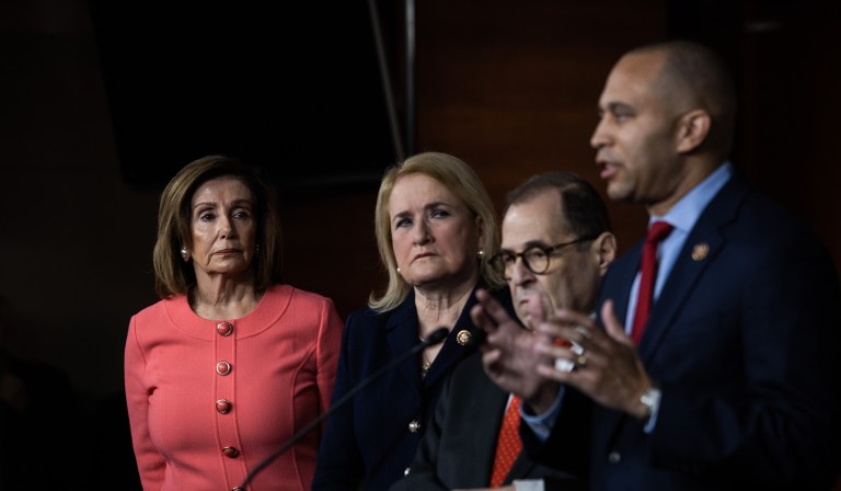 Speaker Nancy Pelosi names impeachment managers during a press conference in the U.S. Capitol on January 15, 2021