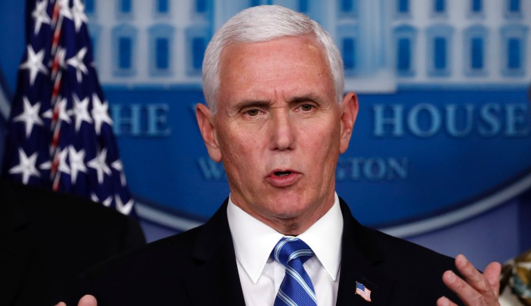 Vice President Mike Pence speaks about the coronavirus in the James Brady Briefing Room, Monday, March 23, 2020, in Washington.
