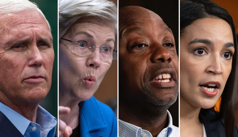 Former Vice President Mike Pence, Sen. Elizabeth Warren, Sen. Tim Scott, Rep. Alexandria Ocasio-Cortez