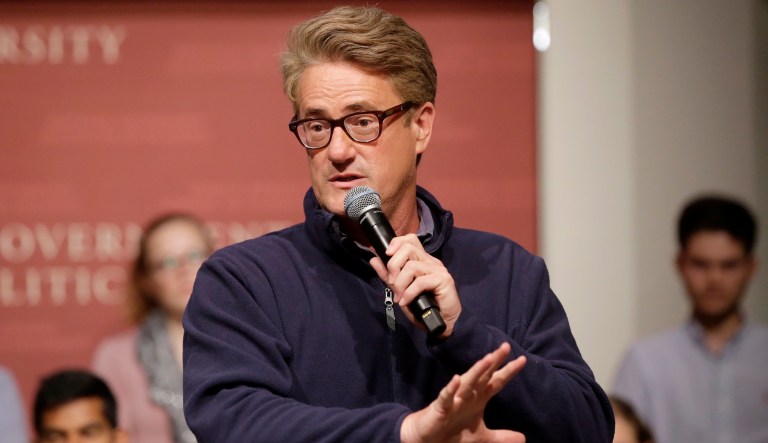 MSNBC television anchor Joe Scarborough, co-host of the show "Morning Joe," takes questions from an audience, Oct. 11, 2017, at Harvard University.