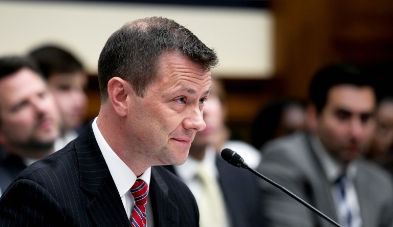 FBI Deputy Assistant Director Peter Strzok testifies Thursday before the House Committees on the Judiciary and Oversight and Government Reform during an "Oversight of FBI and DOJ Actions Surrounding the 2016 Election" hearing on Capitol Hill.