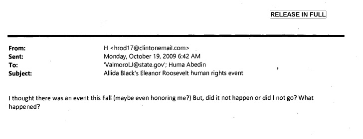 Hillary Clinton: Wasn’t I supposed to be honored soon?