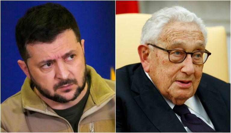 Volodymyr Zelensky and Henry Kissinger.