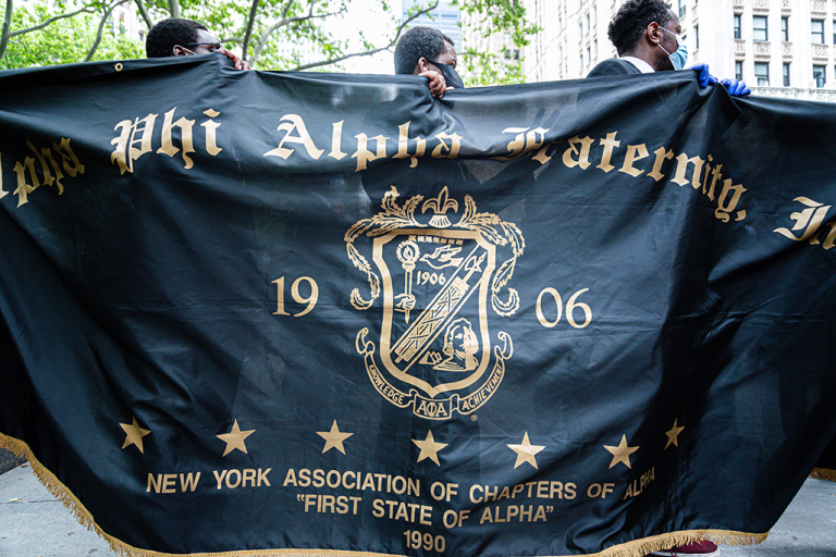 Members of the Alpha Phi Alpha Fraternity in New York protest the death of George Floyd in 2020. Alpha Phi Alpha was the first intercollegiate Greek-letter fraternity established for African American men. It was founded at Cornell University in Ithaca, New York, by seven college men who recognized the need for a strong bond of brotherhood among African descendants in the United States. 