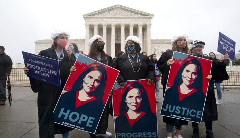 Amy Coney Barrett confirmation hearing greeted by rival protests outside Supreme Court