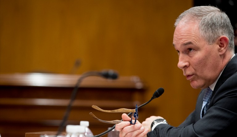 Environmental Protection Agency Administrator Scott Pruitt testifies before a Senate Appropriations subcommittee on the Interior, Environment, and Related Agencies on budget on Capitol Hill in Washington, Wednesday, May 16, 2018. Pruitt goes before a Senate panel Wednesday as he faces a growing number of federal ethics investigations over his lavish spending on travel and security.