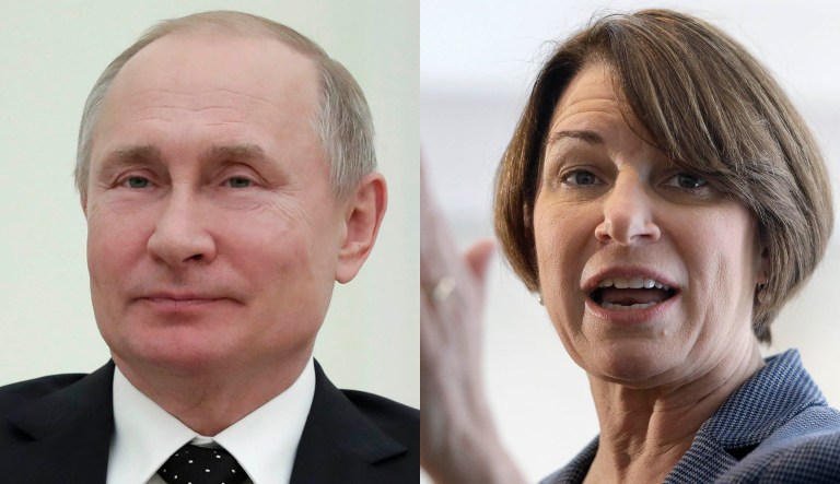 Vladimir Putin and Amy Klobuchar are pictured.