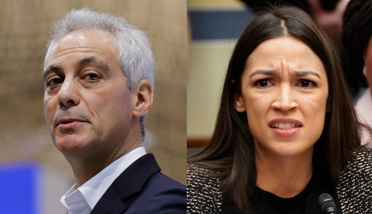 Rahm Emanuel and Alexandria Ocasio-Cortez are shown.